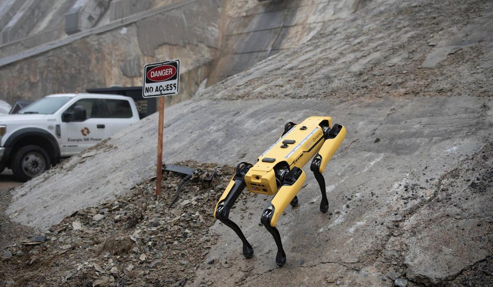 Spot, a Boston Dynamics quadruped robot, securing an outdoor environment