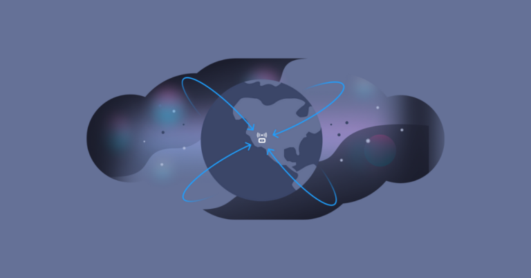 Animation of Earth with arrows pointing to a symbol of a robot